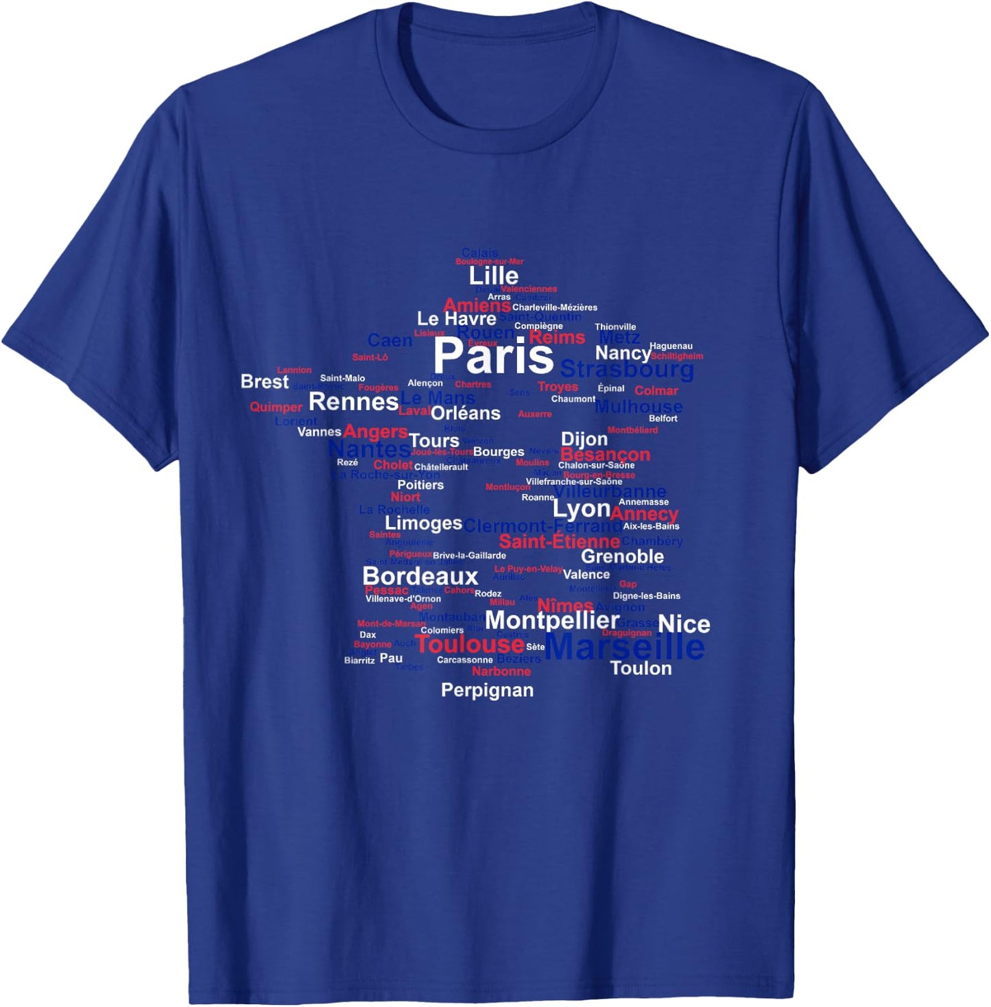 France Silhouette Map Flag French Towns Cities Travel Europe T-Shirt - T-Shirt | Royal