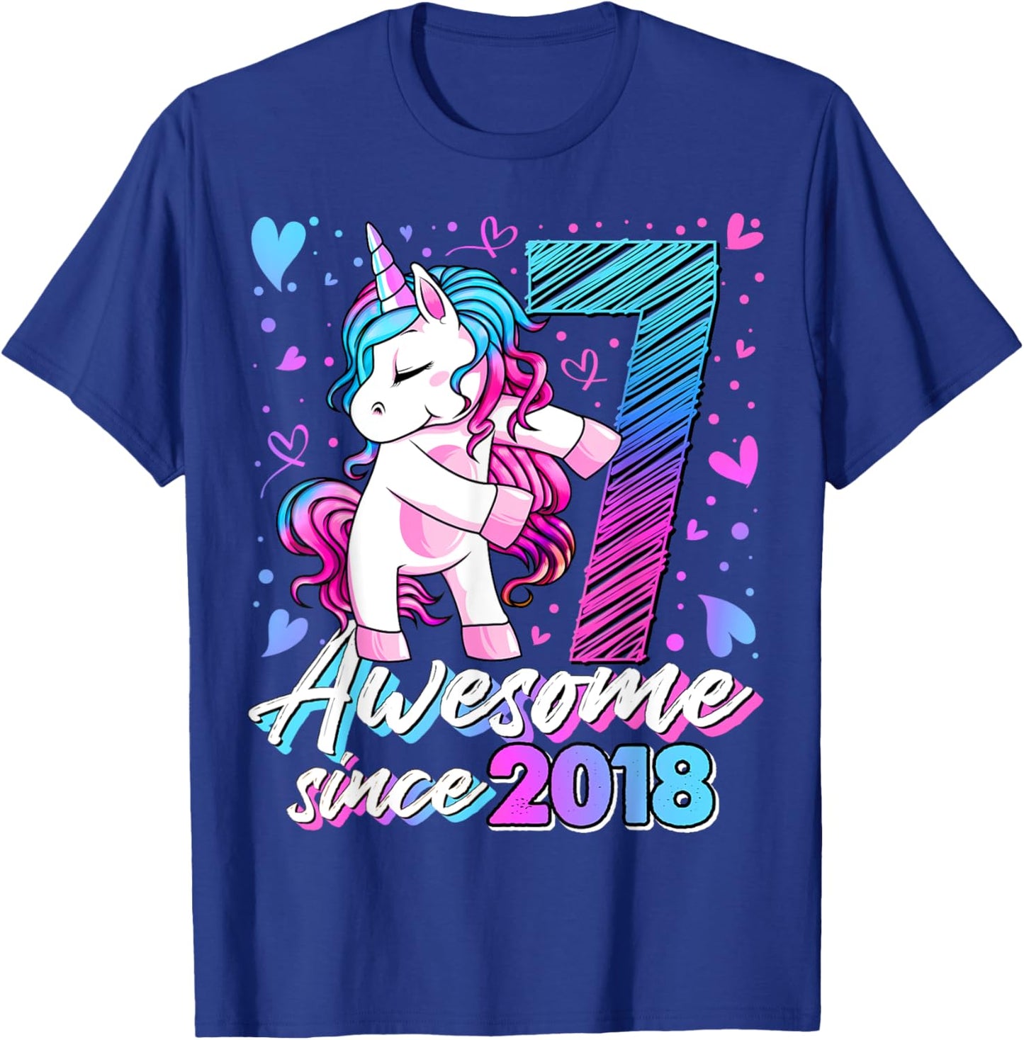 7 Year Old Unicorn Gifts For Girls 7th Birthday Girl Party T-Shirt - T-Shirt | Royal