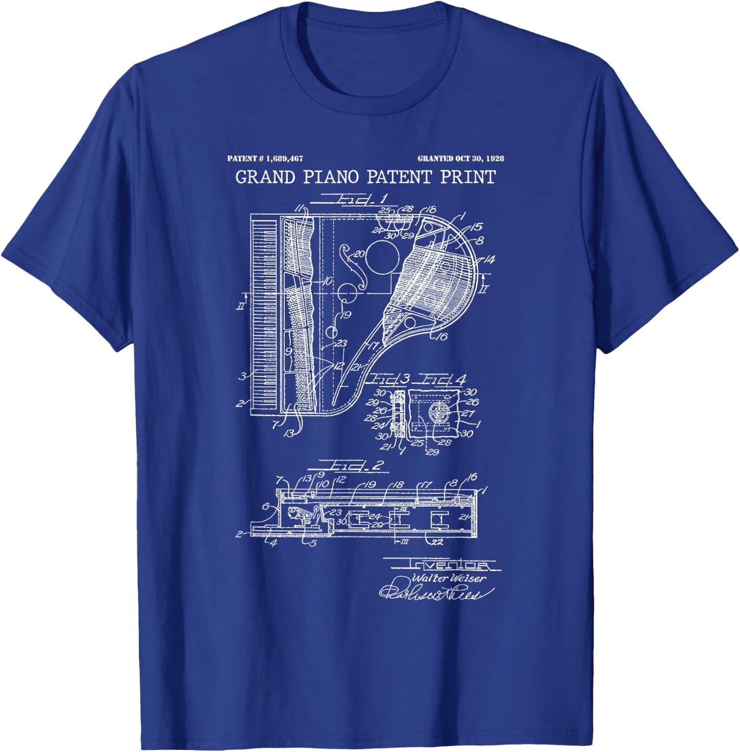 Grand Piano Patent Print 1928 - Vintage Patent Music Art T-Shirt - T-Shirt | Royal