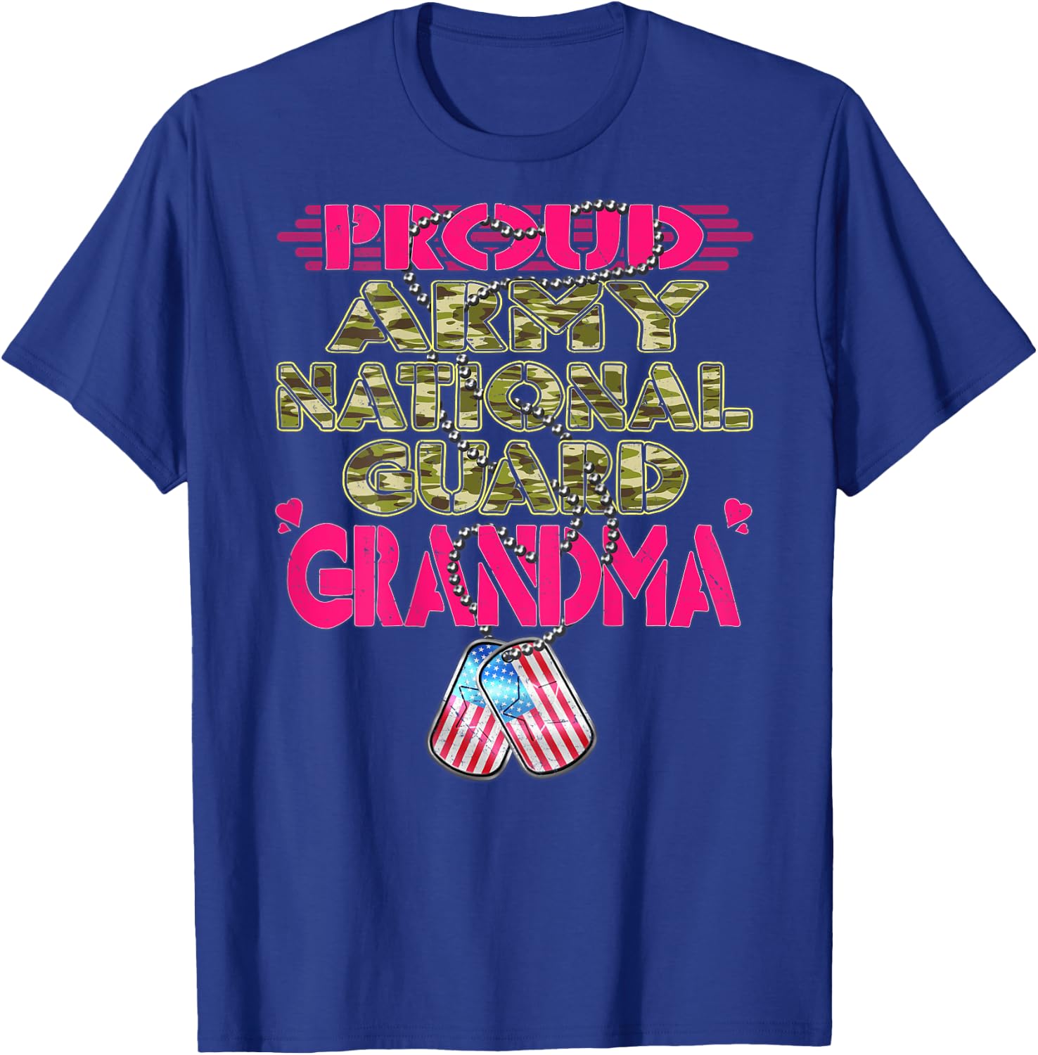 Proud Army National Guard Grandma Dog Tag US Military Family Men Women T-Shirt - T-Shirt | Royal