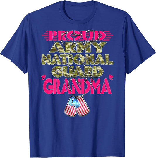 Proud Army National Guard Grandma Dog Tag US Military Family Men Women T-Shirt - T-Shirt | Royal