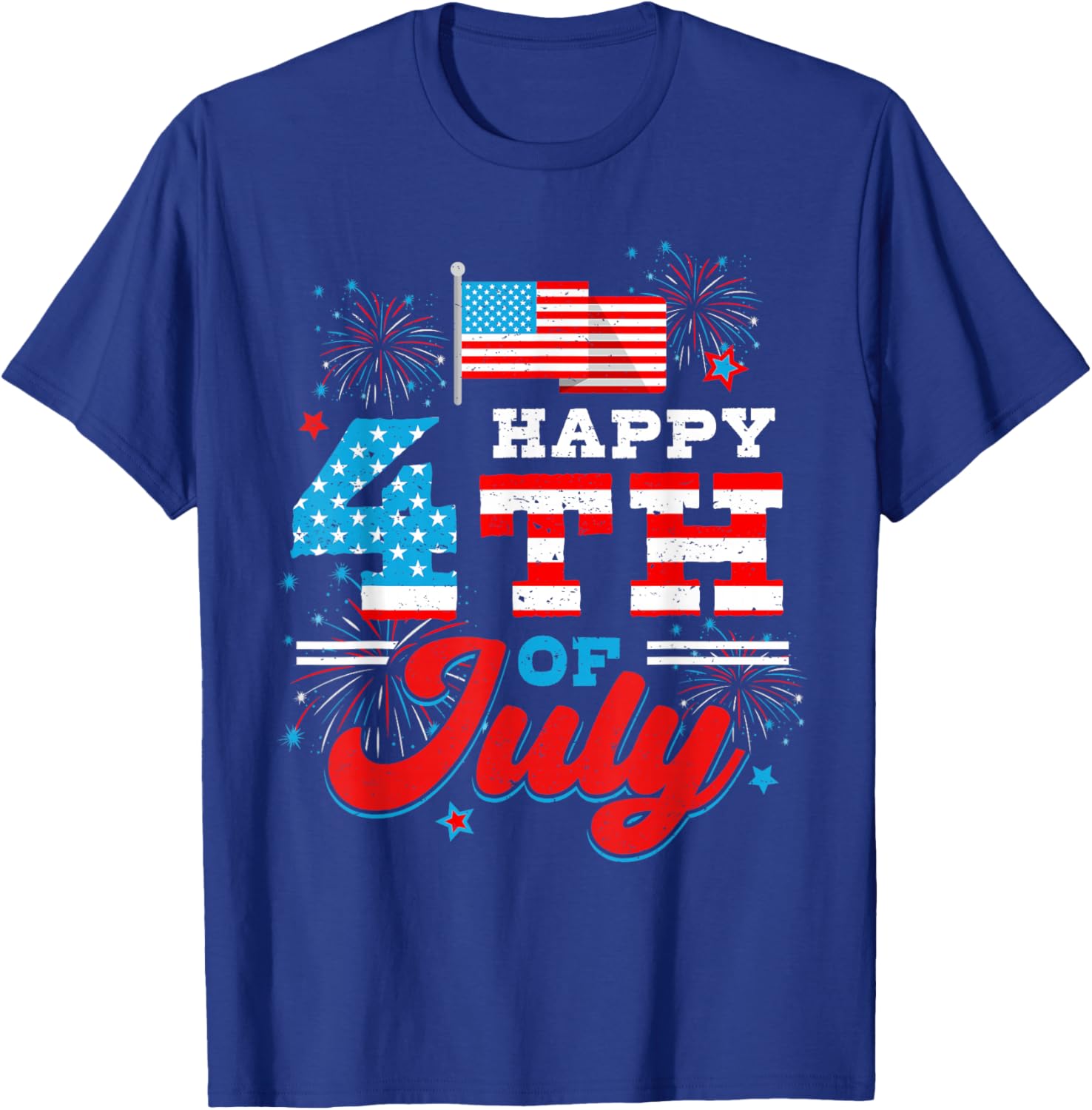 Happy 4th of July Patriotic USA American Flag Men Women Kids T-Shirt - T-Shirt | Royal
