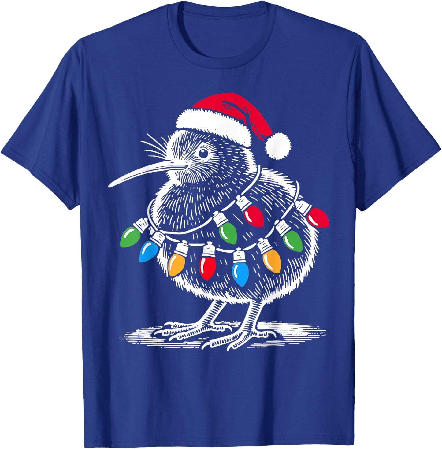 Vintage Kiwi Bird Santa Hat Christmas Light Birding Animal T-Shirt - T-Shirt | Royal