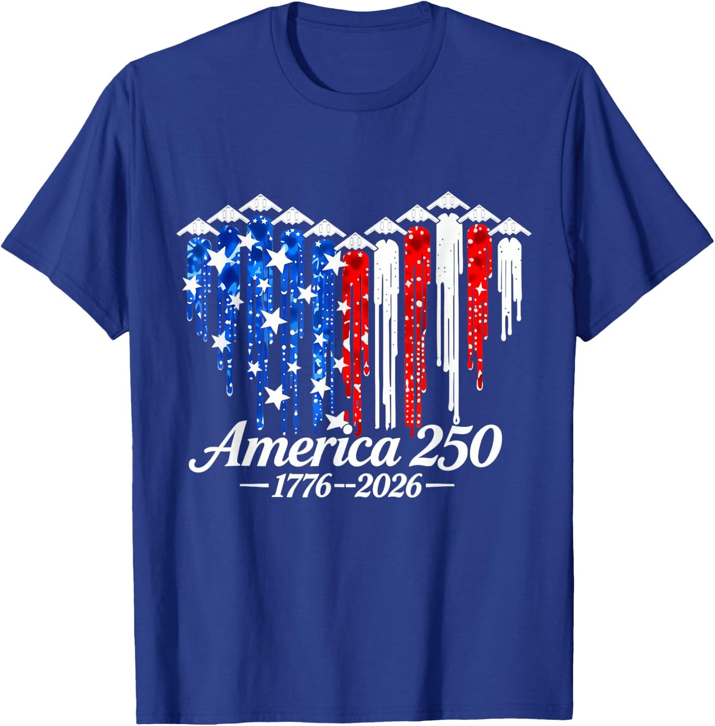 250 Years 1776 2026 B2 Jets Heart Flag Birthday 4th of July T-Shirt - T-Shirt | Royal