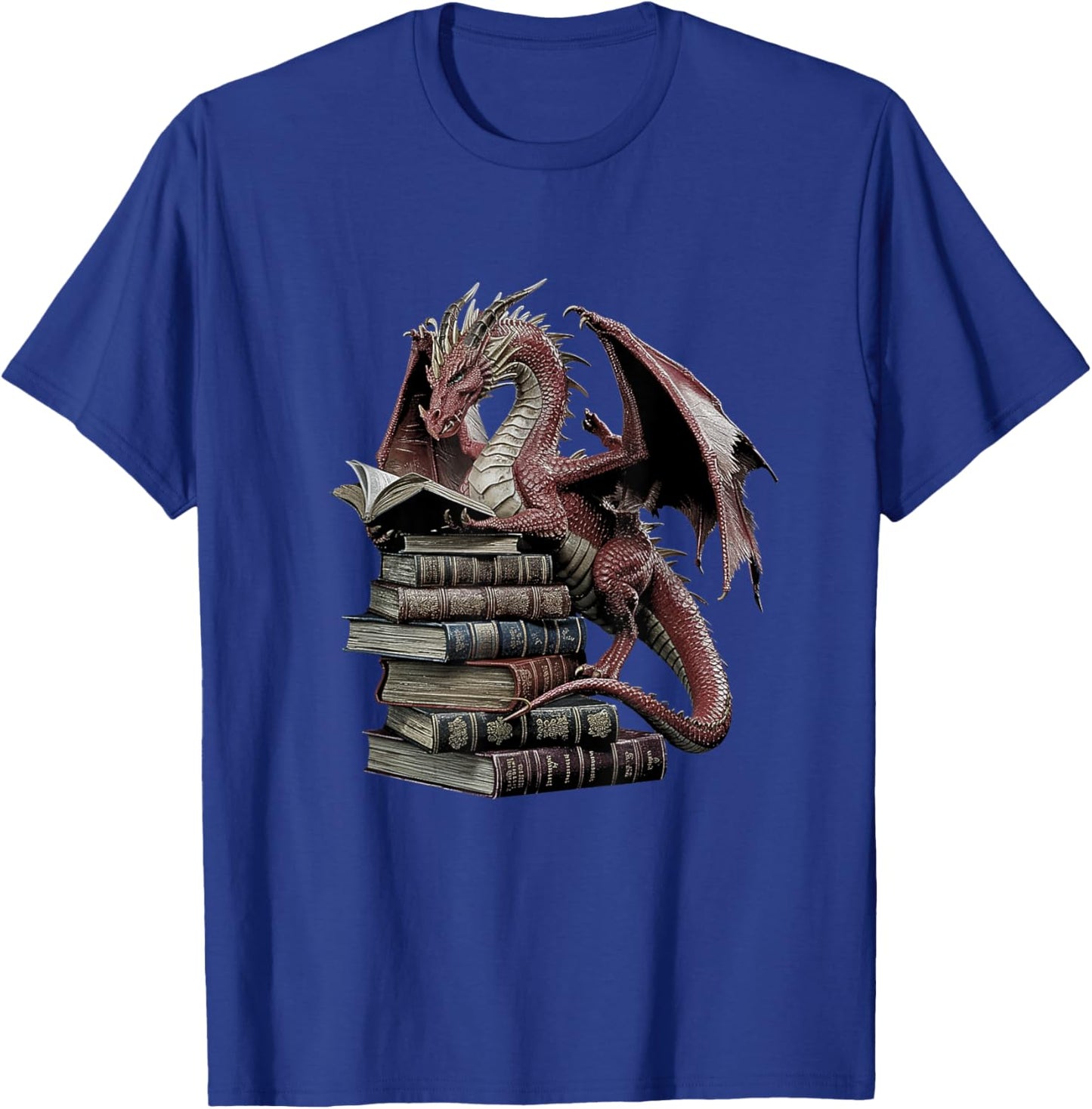 Wise Dragon Reading Books Fantasy Lover's Design T-Shirt - T-Shirt | Royal
