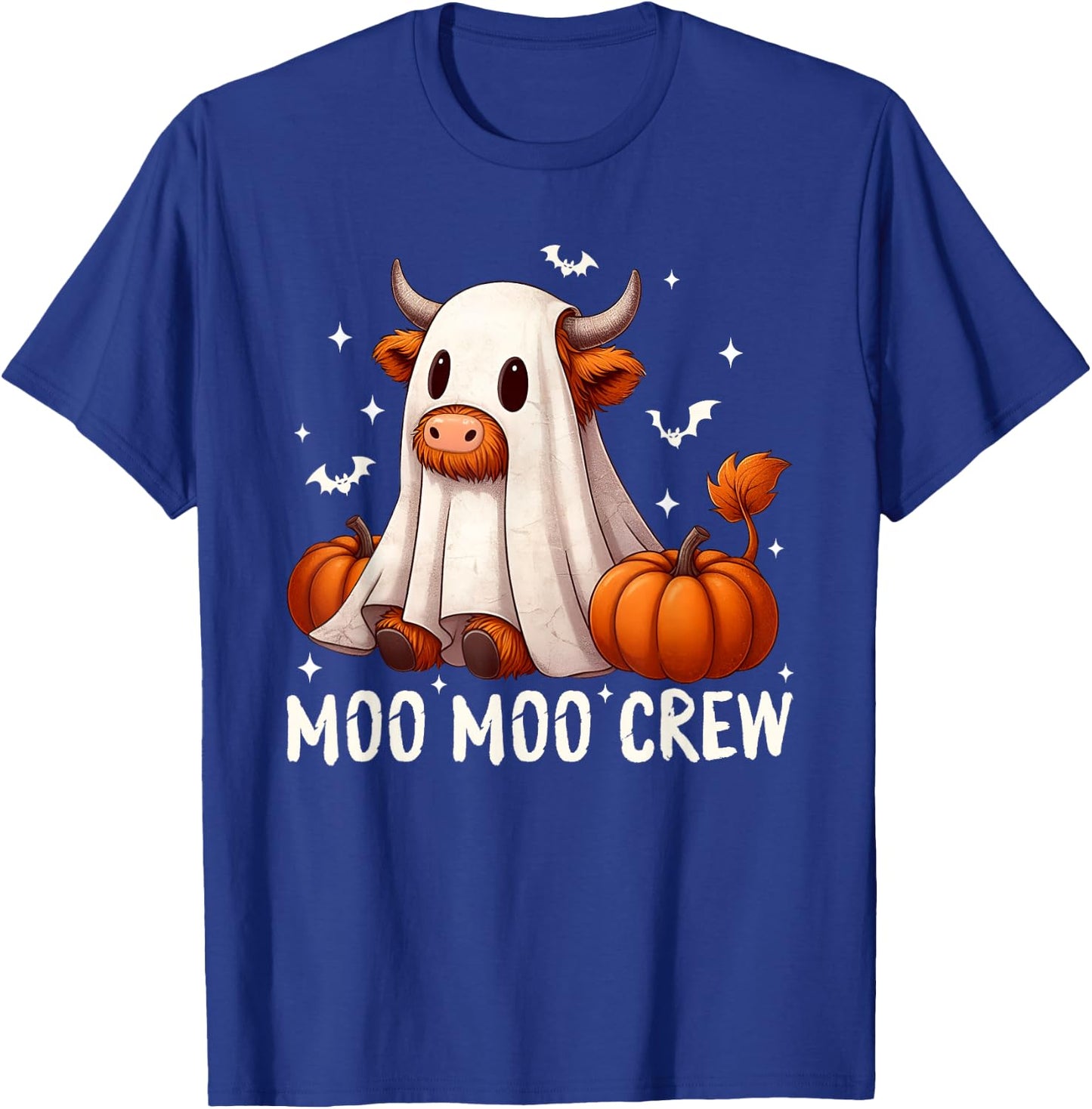 Moo Moo Crew Funny Halloween Cow Ghost Pumpkins Farmer T-Shirt - T-Shirt | Royal