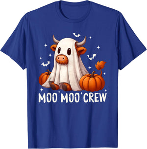 Moo Moo Crew Funny Halloween Cow Ghost Pumpkins Farmer T-Shirt - T-Shirt | Royal