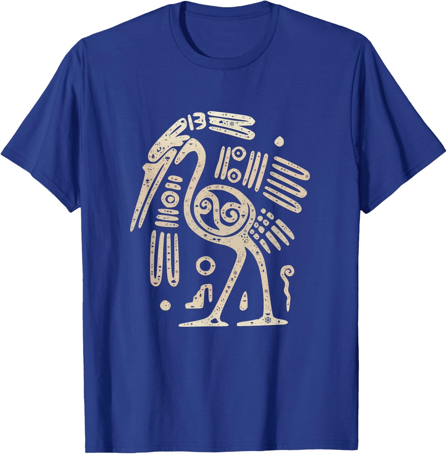 Mayan Indian Heron Crane Ancient Tribal Abstract Bird Style T-Shirt - T-Shirt | Royal