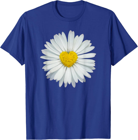 White and Yellow Heart Daisy Flower Rave T-Shirt - T-Shirt | Royal