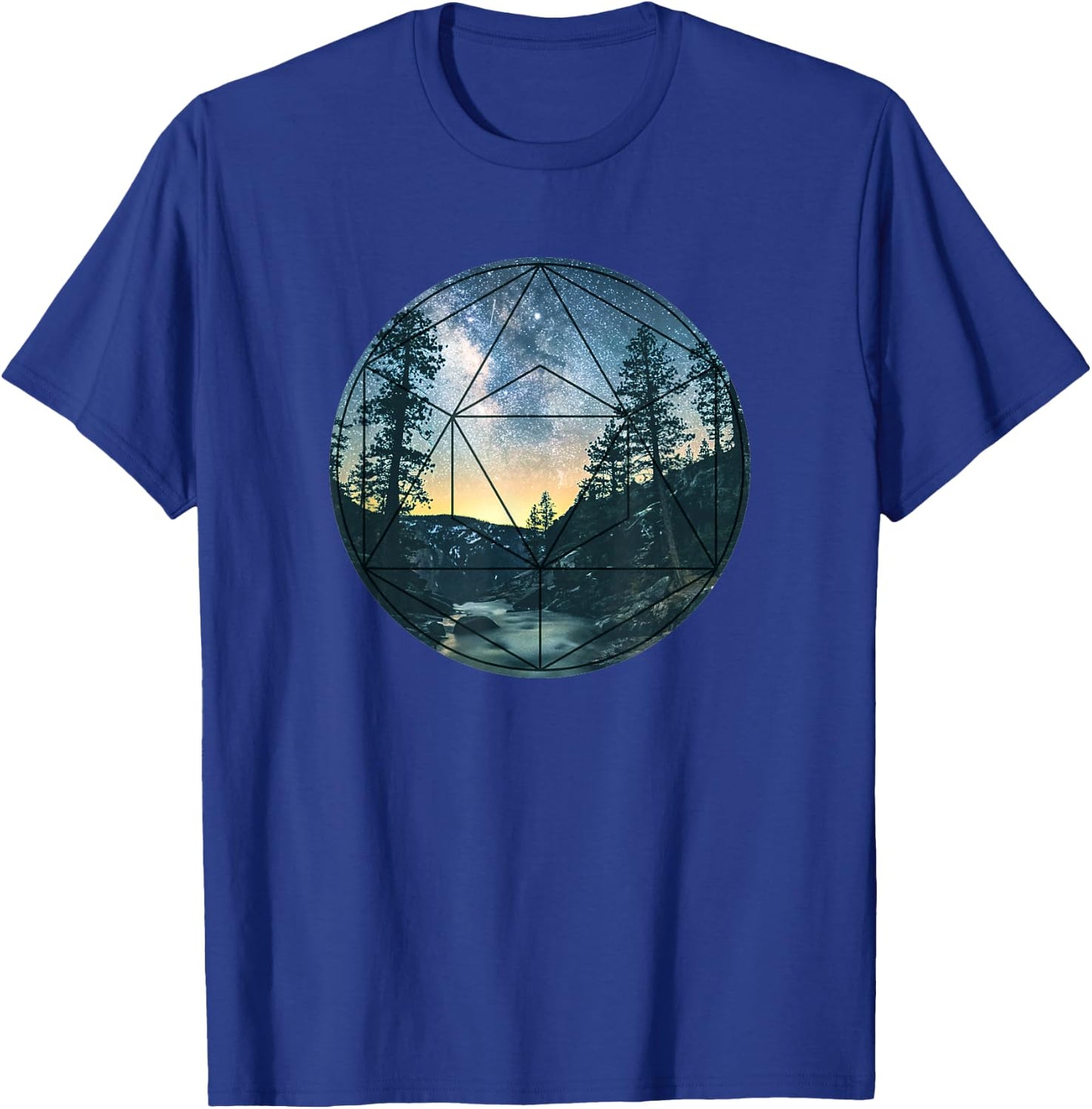 Sacred Geometry Meets Nature Outdoor Mountains & Galaxy T-Shirt - T-Shirt | Royal