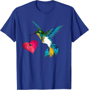 Cute Hummingbird With Heart Bird Lover Design Art Gift T-Shirt - T-Shirt | Royal