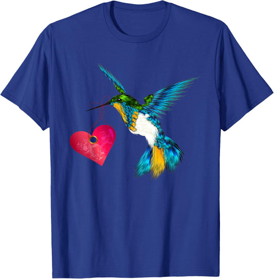 Cute Hummingbird With Heart Bird Lover Design Art Gift T-Shirt - T-Shirt | Royal