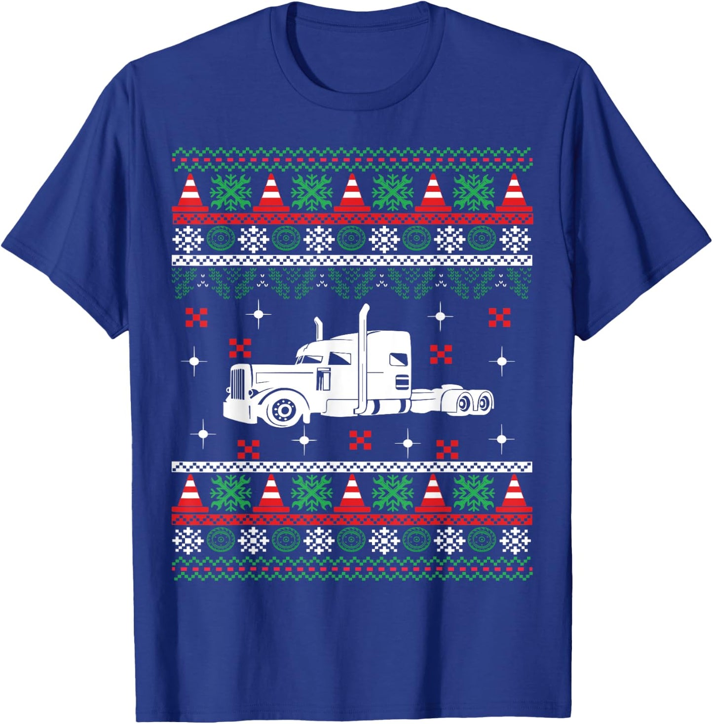 Truck Driver Christmas Ugly Sweater Trucker T-Shirt - T-Shirt | Royal