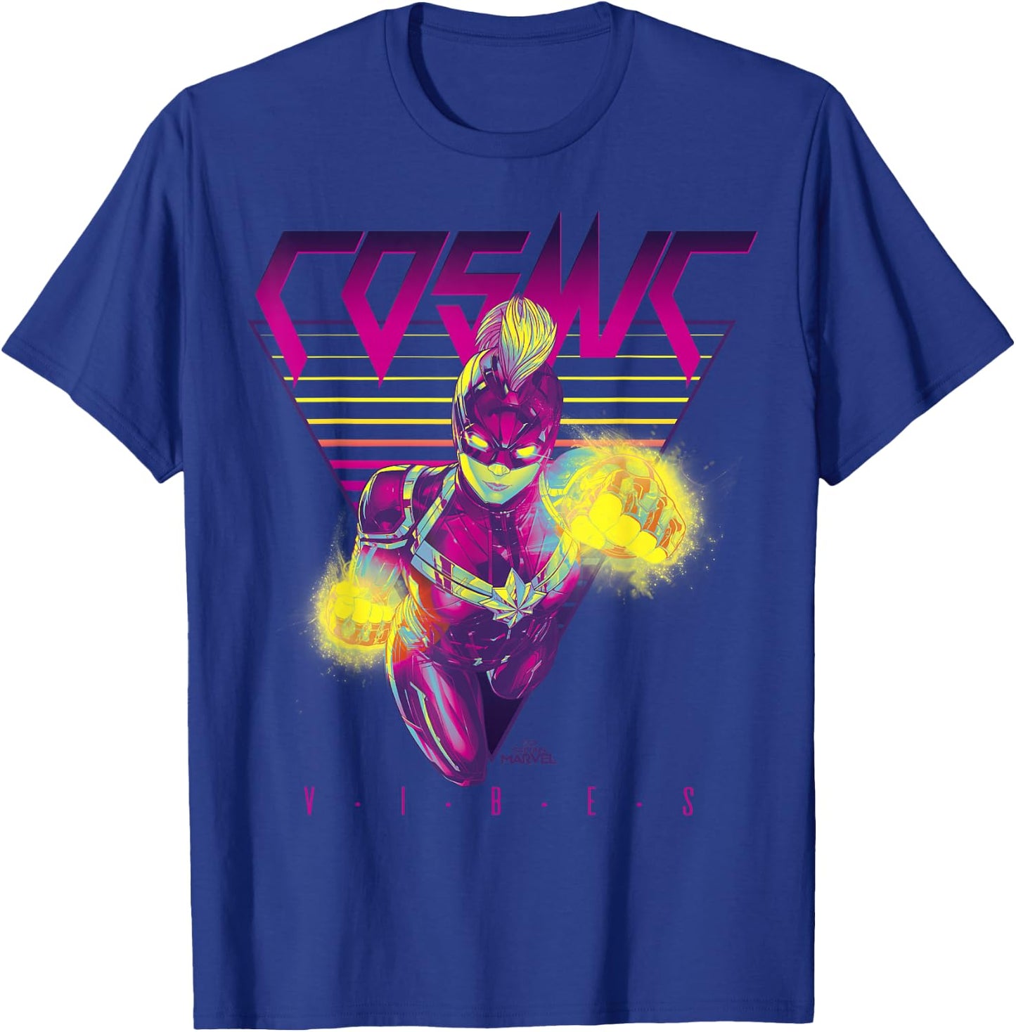 Captain Marvel Cosmic Vibes Retro Triangle Graphic T-Shirt - T-Shirt | Royal