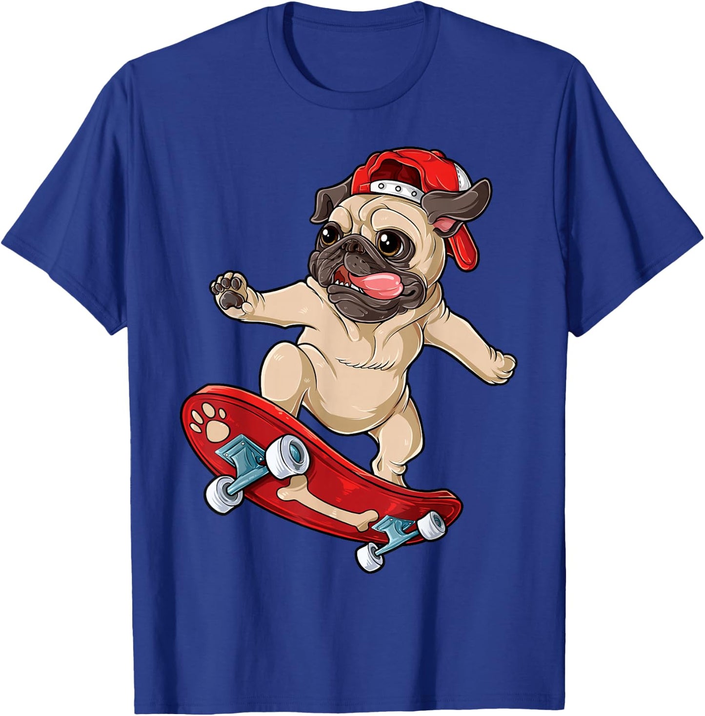 Pug Skateboard T shirt Dog Puppy Funny Skater Skateboarding Women Girls Kids T-Shirt - T-Shirt | Royal