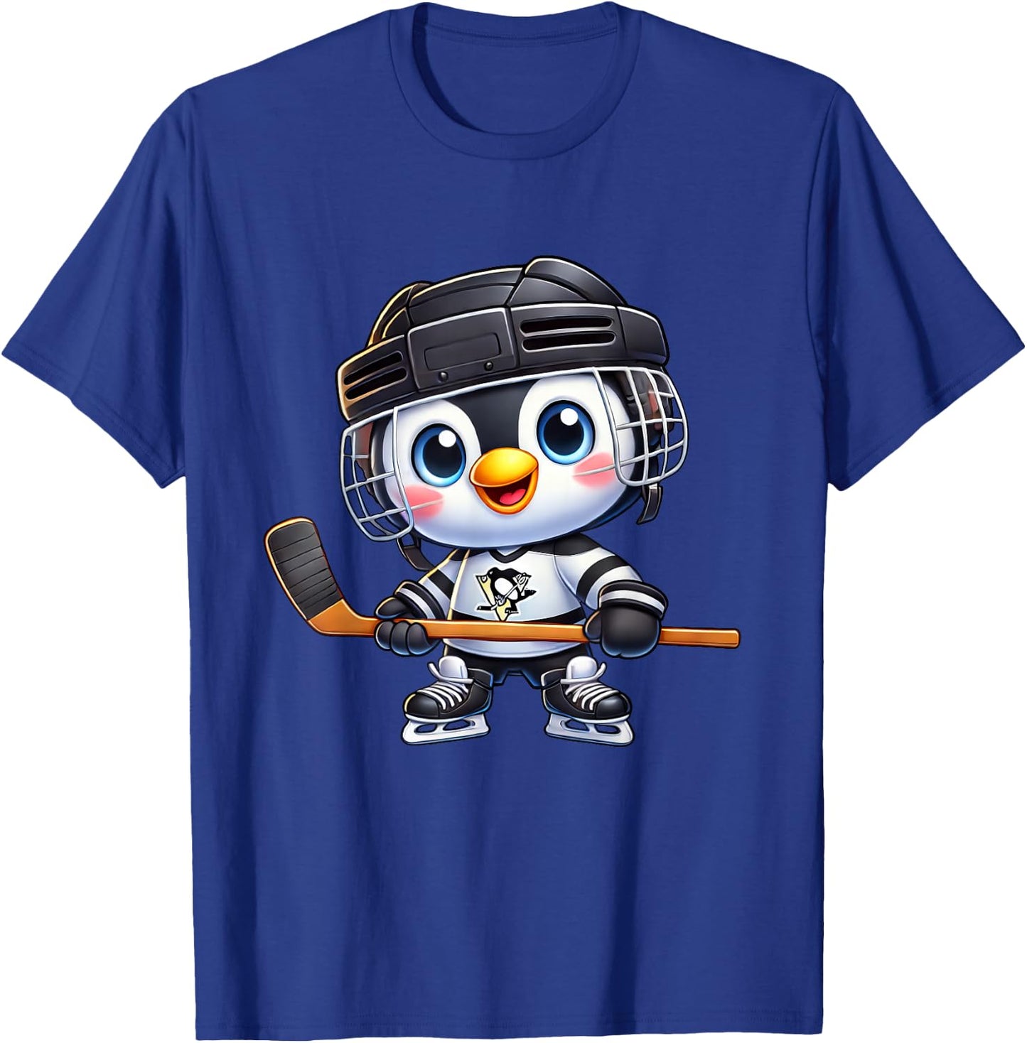 Cartoon Penguin Hockey Player Ice Hockey T-Shirt - T-Shirt | Royal