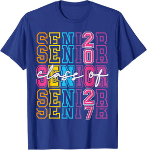 Senior 2027 Women Coquette Class of 2027 Pink Bow Girl T-Shirt - T-Shirt | Royal