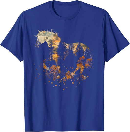 Cute Horse Lover Autumn Leaves Pony Animal Wildlife T-Shirt - T-Shirt | Royal