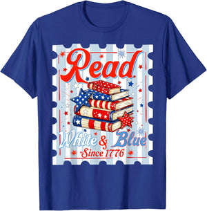 4th of July Patriotic Read White Blue Books Men Women Kid T-Shirt - T-Shirt | Royal
