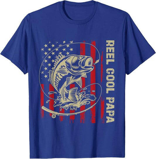 Reel Cool Papa Fishing Vintage American Flag Men's T-Shirt - T-Shirt | Royal