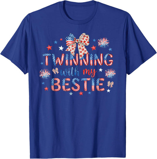 Twinning with My Bestie Patriotic 4th of July Matching T-Shirt - T-Shirt | Royal