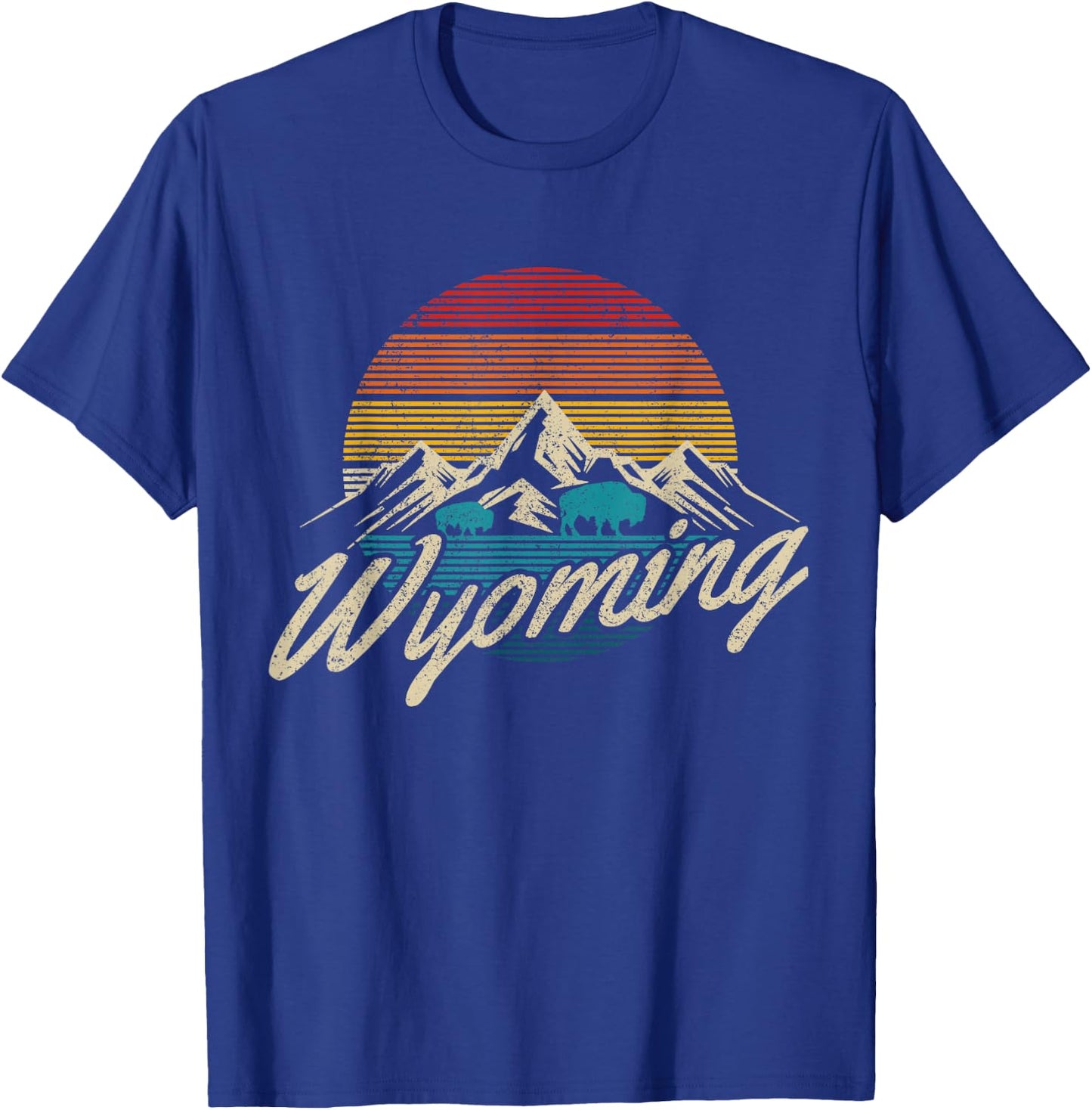Wyoming Vintage Mountains Bison American Buffalo Gift T-Shirt - T-Shirt | Royal