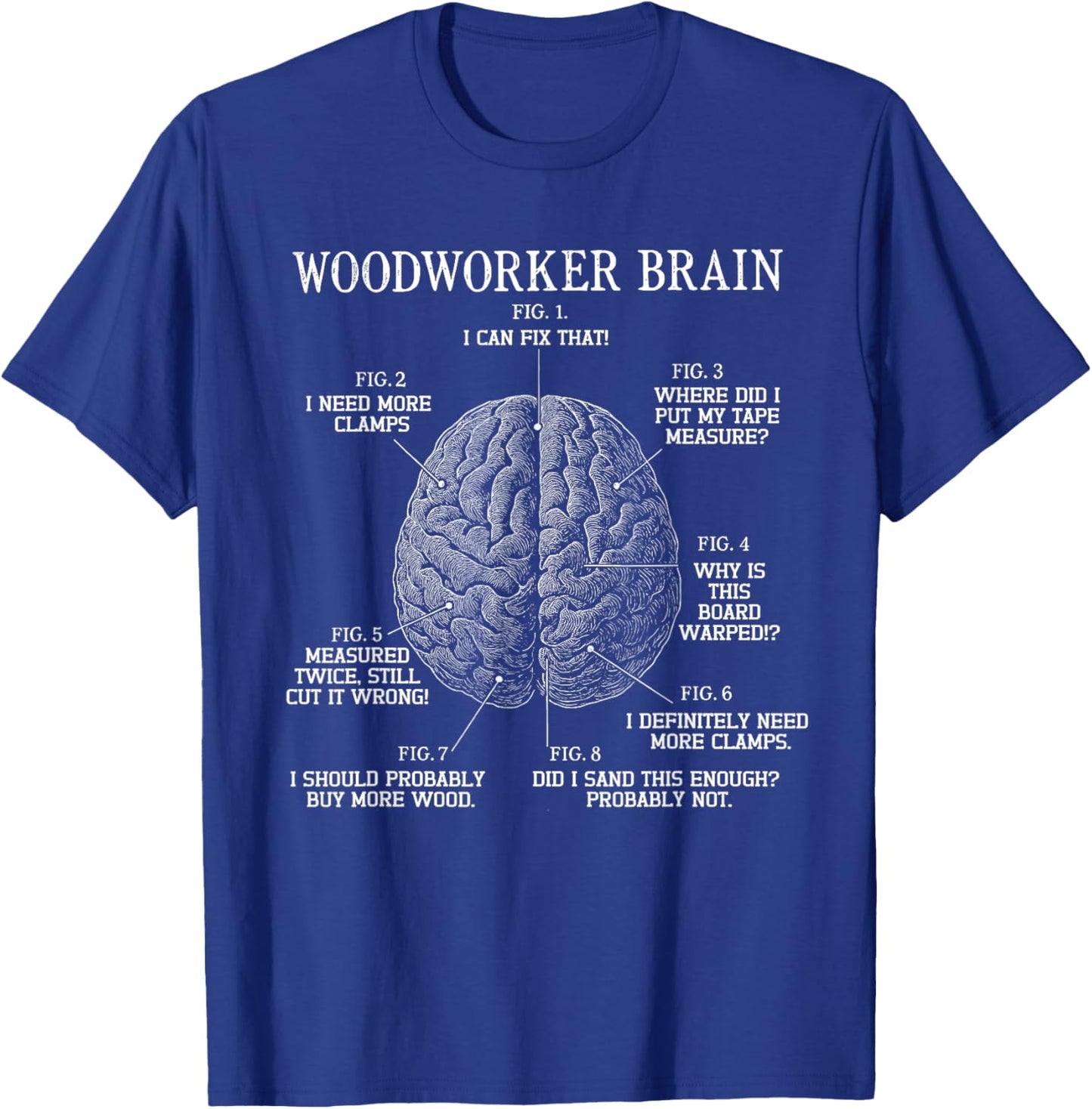 Vintage Woodworker Brain Funny Woodworking Anatomy Woodsman T-Shirt - T-Shirt | Royal