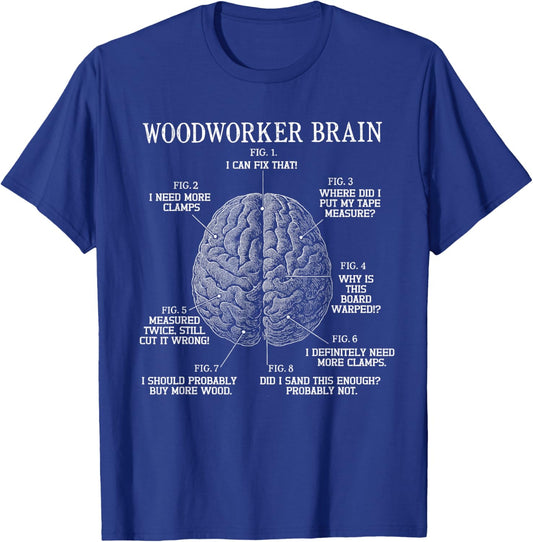Vintage Woodworker Brain Funny Woodworking Anatomy Woodsman T-Shirt - T-Shirt | Royal
