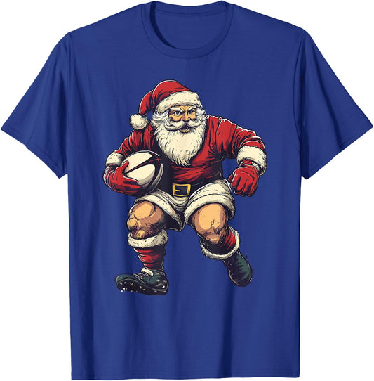 Santa Playing Rugby Funny Rugby Player Christmas Xmas Pajama T-Shirt - T-Shirt | Royal