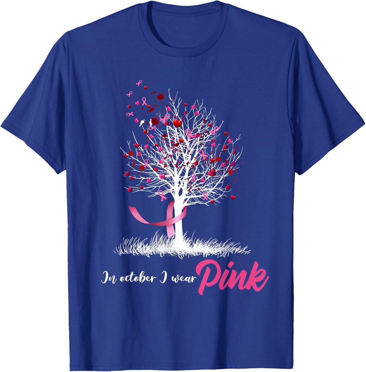 In October We Wear Pink Tree Breast Cancer Awareness T-Shirt - T-Shirt | Royal
