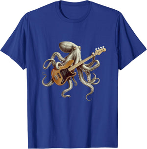 Octopus Playing Bass Guitar Bassist Octopus Rock Music T-Shirt - T-Shirt | Royal