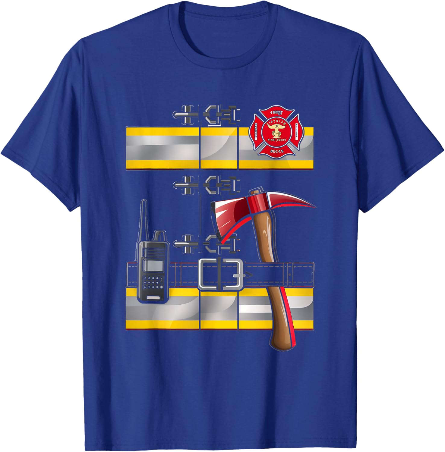 Firefighter Costume Fireman Axe Badge Radio Halloween T-Shirt - T-Shirt | Royal