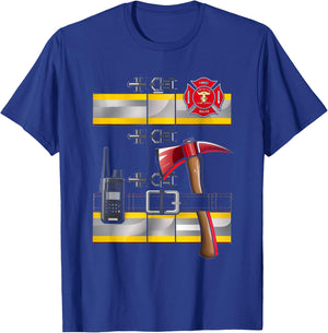 Firefighter Costume Fireman Axe Badge Radio Halloween T-Shirt - T-Shirt | Royal