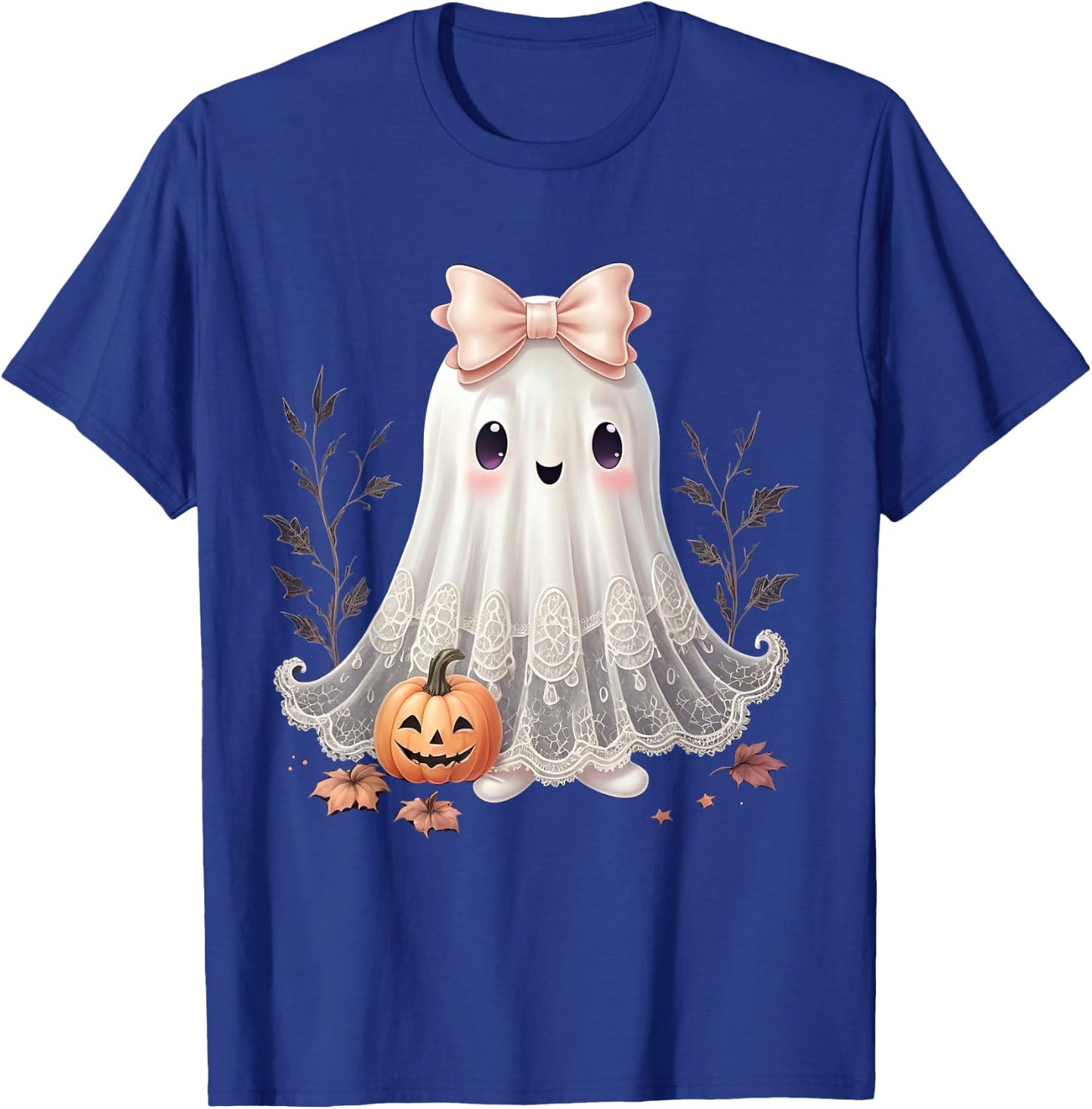 Lace Ghost Halloween Coquette Bow Vintage Women Girls T-Shirt - T-Shirt | Royal