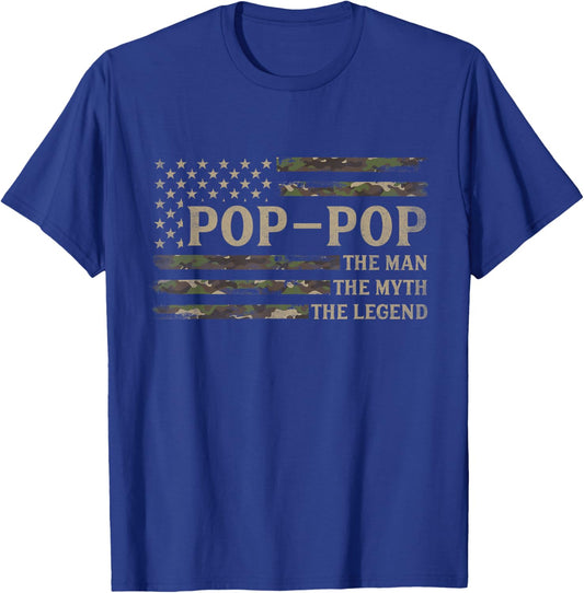 Pop-Pop Man Myth Legend Camo USA Flag Father's Day Grandpa T-Shirt - T-Shirt | Royal