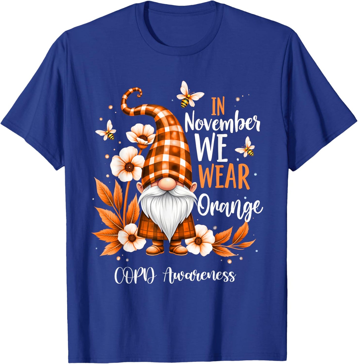 COPD Awareness Gnome In We Wear Orange Men Women Support T-Shirt - T-Shirt | Royal