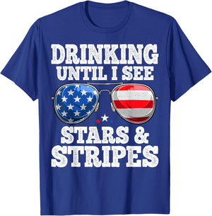 Drinking Until I See Stars And Stripes USA Flag 4th of July T-Shirt - T-Shirt | Royal
