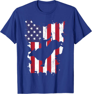 Bull Riding Rodeo Cowboy USA Flag 4th Of July US America T-Shirt - T-Shirt | Royal
