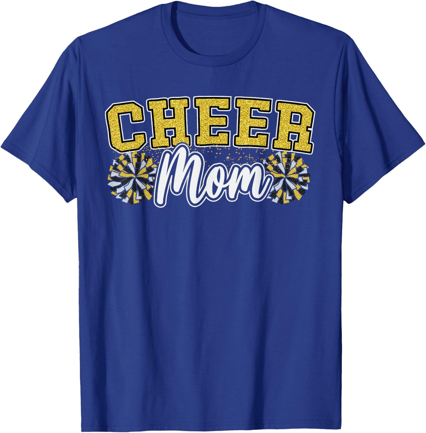Funny Loud Proud Cheer Mom Mama Cheerleading Yellow Pom Poms T-Shirt - T-Shirt | Royal
