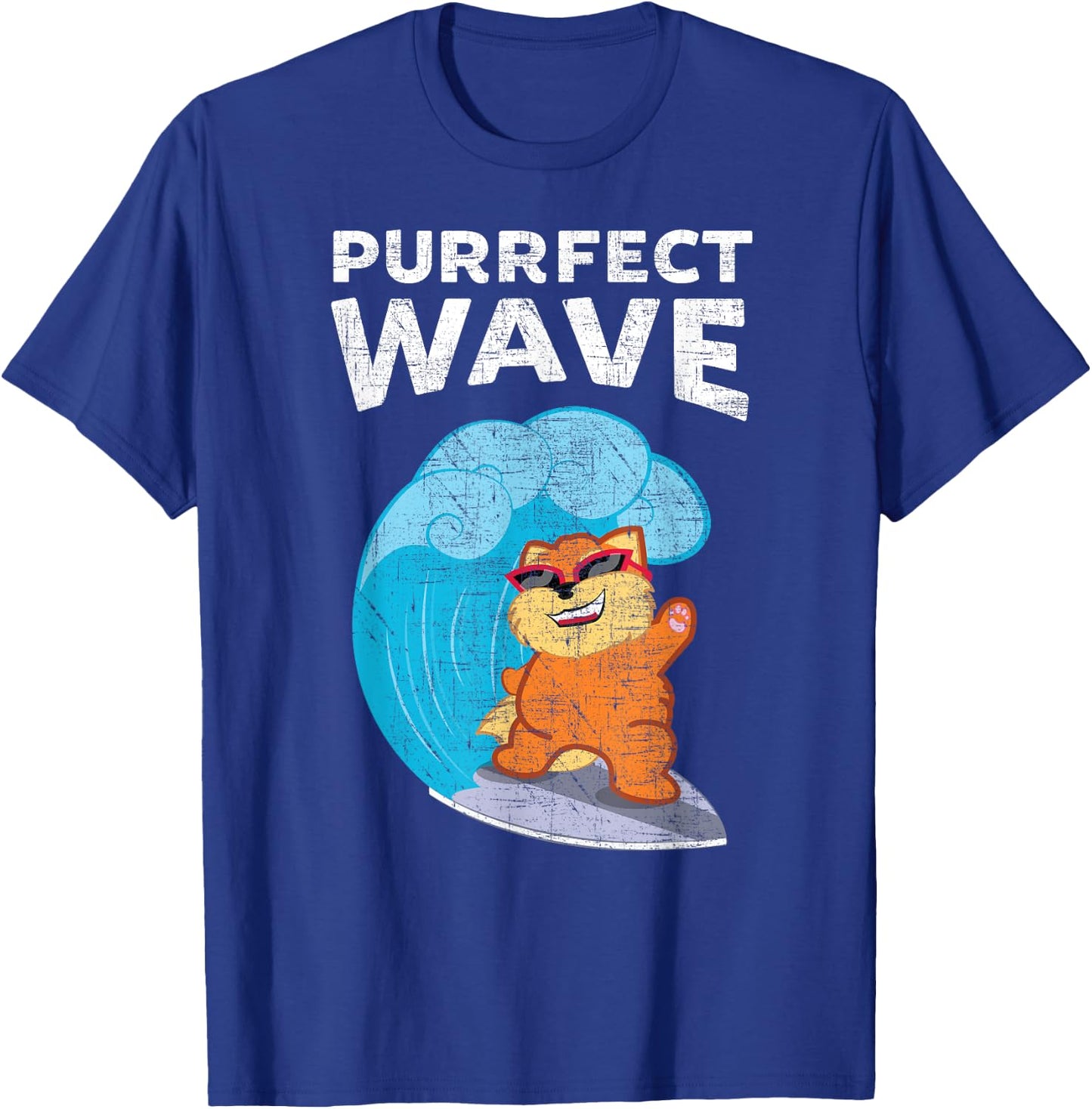 Purrfect Wave Cool Retro Vintage Cat Surf design Men Women Kids T-Shirt - T-Shirt | Royal