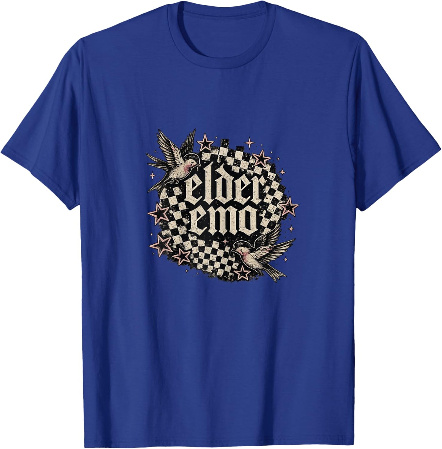 Elder Emo Sparrow Checkerboard Old English Vintage Graphic T-Shirt - T-Shirt | Royal