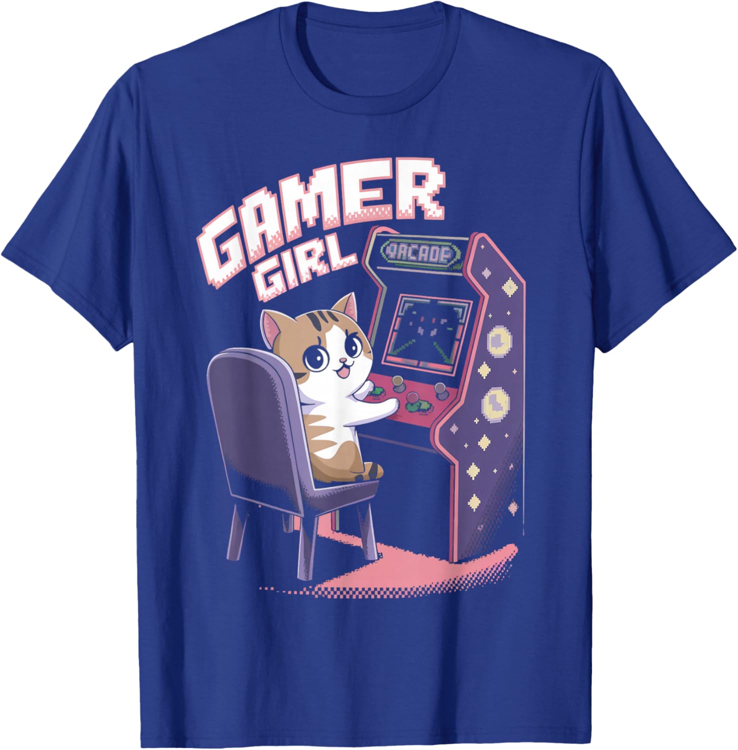 Gamer Girl Cat Kitten Arcade Gamer Gaming Video Game Arcade T-Shirt - T-Shirt | Royal