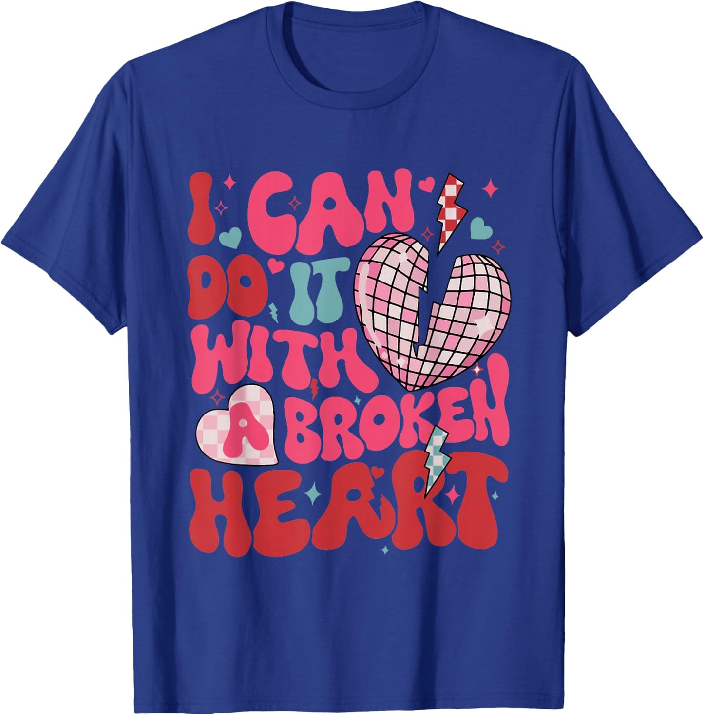 Retro Cute Groovy I Can Do It Quote Disco Heart - -Adult, Classic Fit, Black, Small, Short Sleeve, Cotton 65% Polyester 35% T-Shirt - T-Shirt | Royal