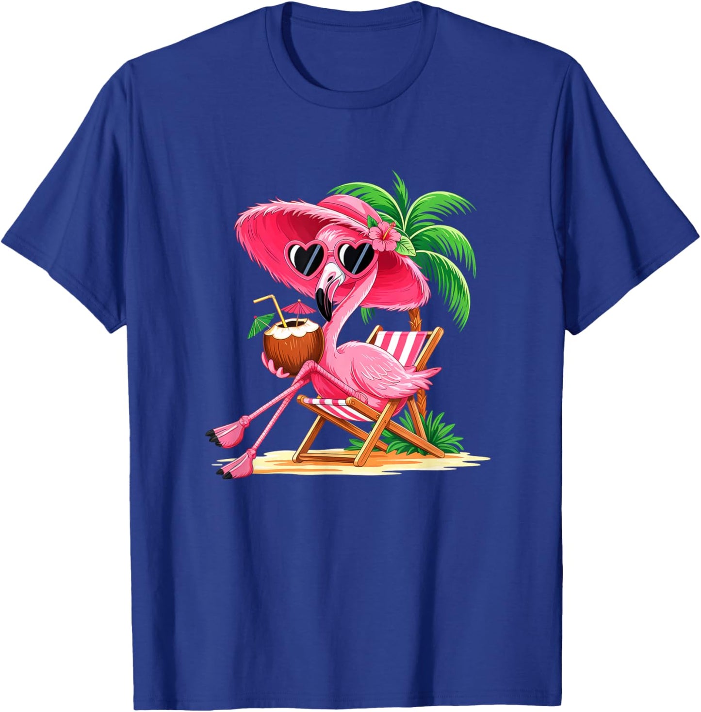 Pink Flamingo Summer Vibes Beach Palm Tree Summer Vacation T-Shirt - T-Shirt | Royal