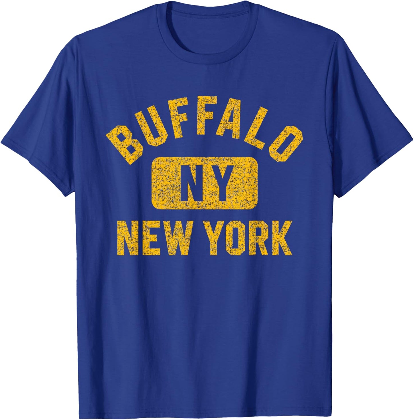 Buffalo New York Gym Style Distressed Amber Print T-Shirt - T-Shirt | Royal