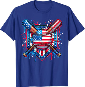Baseball Drip American Patriotic 4th of July Boys Kids Youth T-Shirt - T-Shirt | Royal