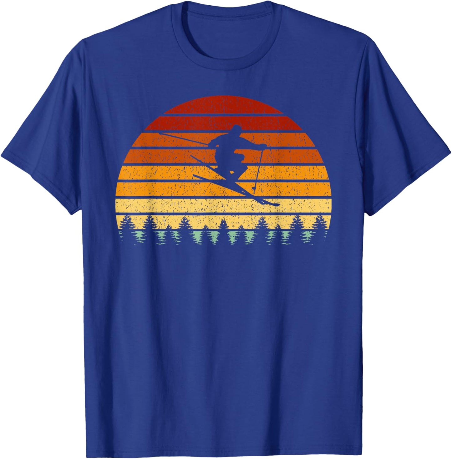 Vintage Sunset Skiing Gift Skiers T-Shirt - T-Shirt | Royal