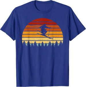 Vintage Sunset Skiing Gift Skiers T-Shirt - T-Shirt | Royal