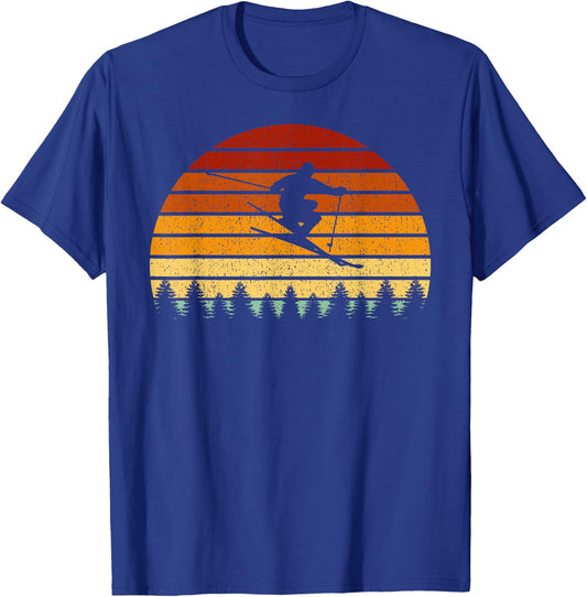 Vintage Sunset Skiing Gift Skiers T-Shirt - T-Shirt | Royal
