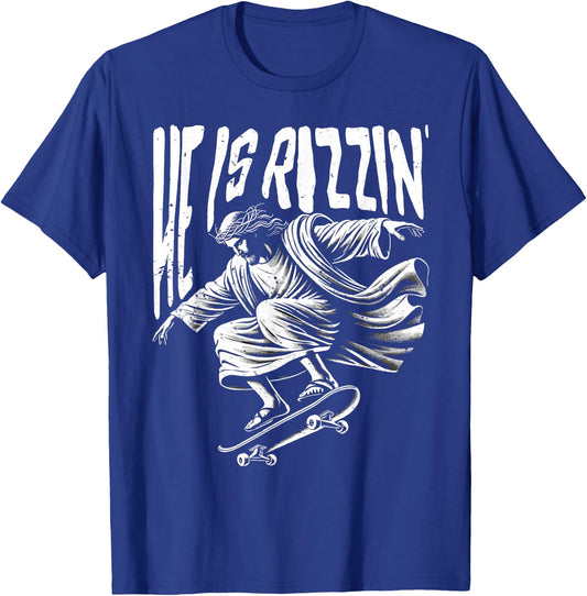Fun jesus skateboard skateboarding christian easter rizzin T-Shirt - T-Shirt | Royal